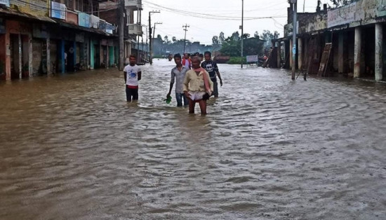 आधा घण्टाको वर्षाले जलेश्वर जलमग्न